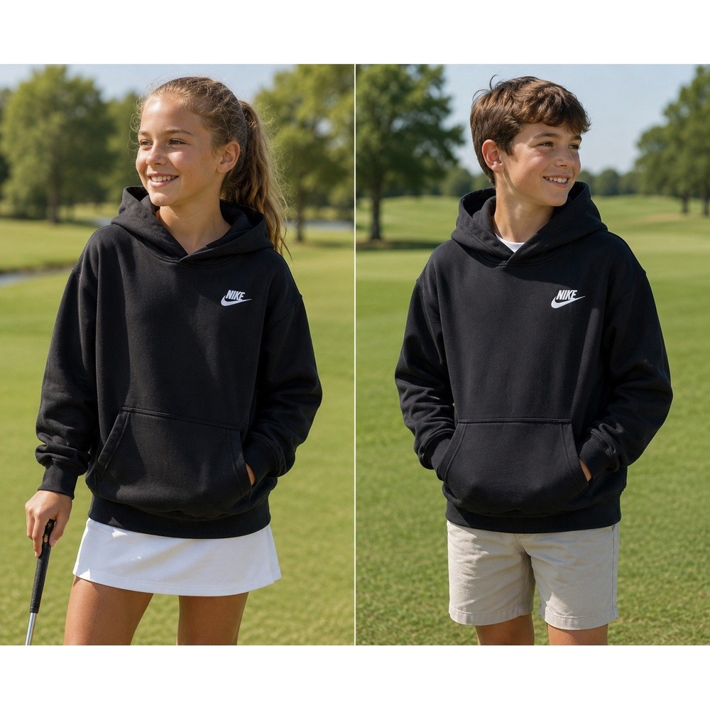 Size XL Youth - Nike Boys Girl Unisex Black Fleece Pullover Hoodie Long Sleeve